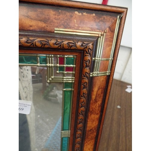 169 - LARGE WALL MIRROR. DECORATIVE FRAME. DECO-STYLE STAINED GLASS MIRROR BORDER