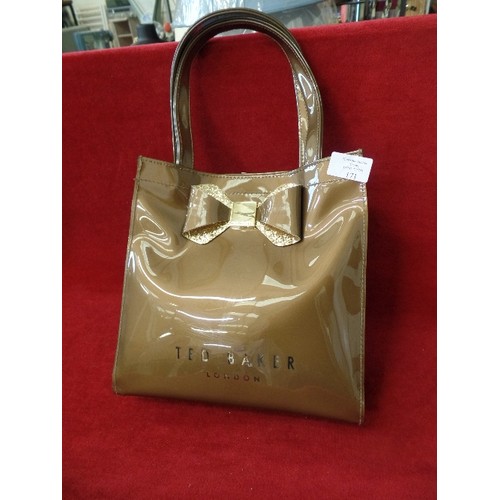 171 - SMALL 'BRONZE' TED BAKER TOTE BAG. LARGE GLITTER BOW DETAIL.