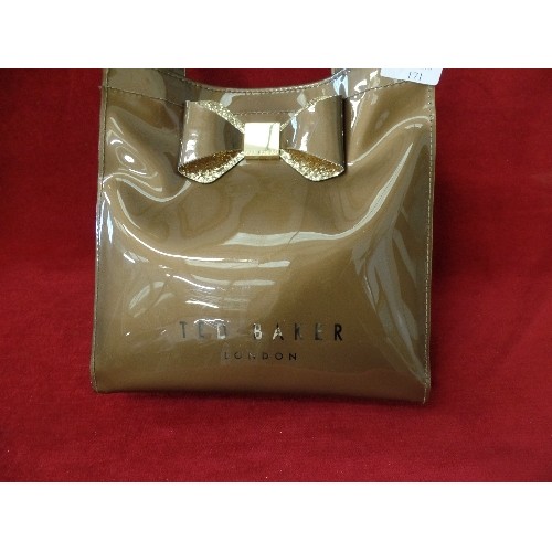 171 - SMALL 'BRONZE' TED BAKER TOTE BAG. LARGE GLITTER BOW DETAIL.