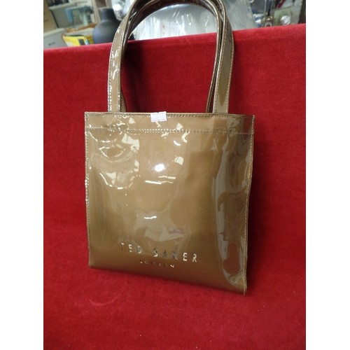 171 - SMALL 'BRONZE' TED BAKER TOTE BAG. LARGE GLITTER BOW DETAIL.