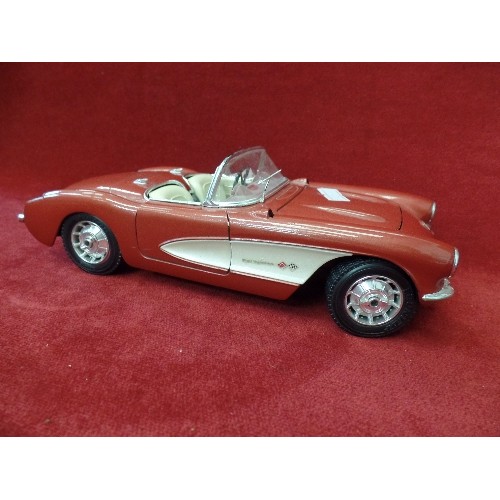 174 - BURAGO DIE-CAST SCALE MODEL. CHEVROLET CORVETTE 1957, IN METALLIC COPPER, WITH CREAM INTERIOR AND TR... 