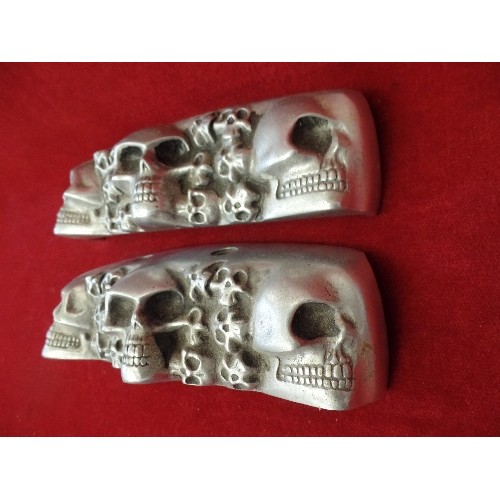 180 - PAIR OF MOTORCYCLE SKULL ATTACHMENTS. ALUMINIUM. TO SIT ABOVE REG-PLATE LIGHT OR OTHER. ALSO A DECOR... 