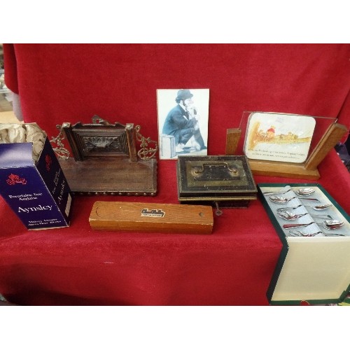 190 - MIXED VINTAGE ITEMS. INC WOODEN CHAD VALLEY PENCIL BOX, POOH BEAR TIN, ART DECO PICTURE STAND, SMALL... 