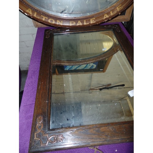 192 - VINTAGE OAK RECTANGULAR FRAMED MIRROR. BEVELLED GLASS.