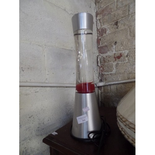 204 - BRUSHED SILVER LAVA LAMP. RED.