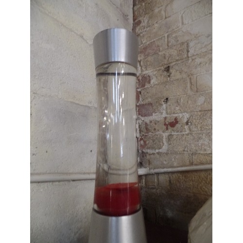 204 - BRUSHED SILVER LAVA LAMP. RED.