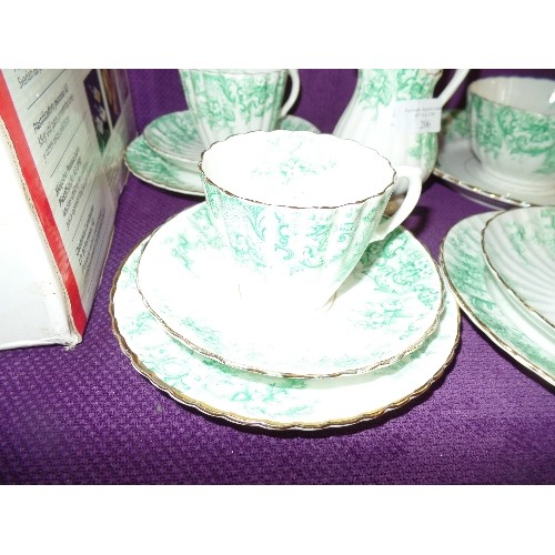 206 - VINTAGE CLIFTON CHINA 'ARGYLE' GREEN, CREAM, GOLD. CUPS AND SAUCERS , SUGAR & MILK,