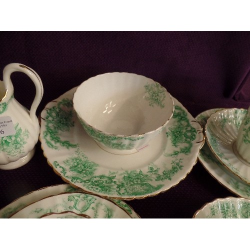 206 - VINTAGE CLIFTON CHINA 'ARGYLE' GREEN, CREAM, GOLD. CUPS AND SAUCERS , SUGAR & MILK,