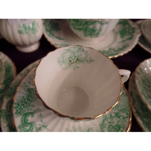 206 - VINTAGE CLIFTON CHINA 'ARGYLE' GREEN, CREAM, GOLD. CUPS AND SAUCERS , SUGAR & MILK,