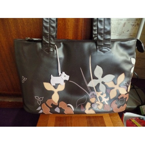 212 - BROWN RADLEY TOTE BAG. APPLIQUE FLORAL.