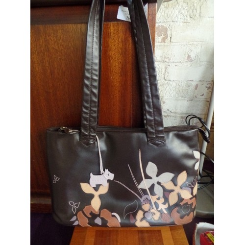 212 - BROWN RADLEY TOTE BAG. APPLIQUE FLORAL.