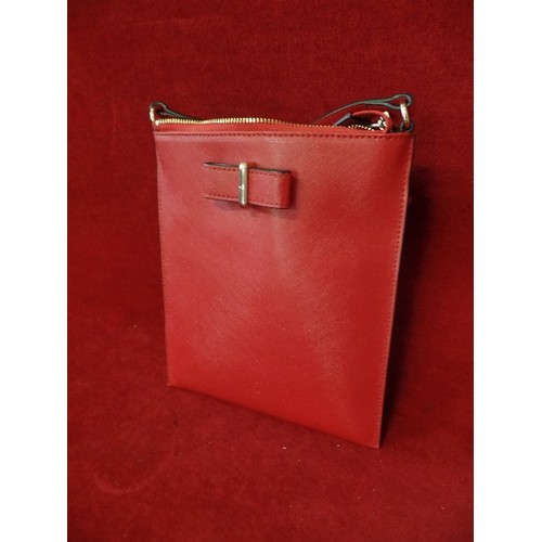 270 - SMALL RED BAG, WITH 'KAREN MILLEN' INNER LABEL.