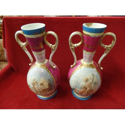 266 - PAIR OF TALL AUSTRIAN VASES. DECORATED WITH CHERUBS.