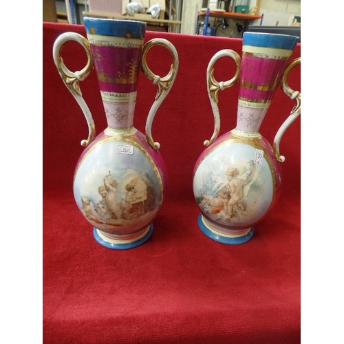 266 - PAIR OF TALL AUSTRIAN VASES. DECORATED WITH CHERUBS.