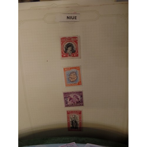 262 - STAMP ALBUM & LOOSE PAGES, WITH STAMPS. & A LETTER RACK.