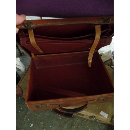 244 - 2 X VINTAGE SUIT/ATTACHE CASES. A CANVAS, AND A SMALLER LEATHER. BOTH WITH INITIALS.