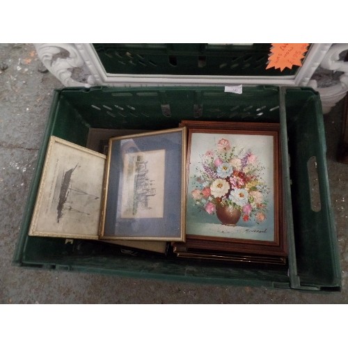 243 - CRATE OF VINTAGE PICTURES. FRAMED/GLAZED.