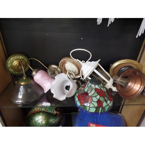 238 - SHELF OF WALL LAMPS, LANTERNS.