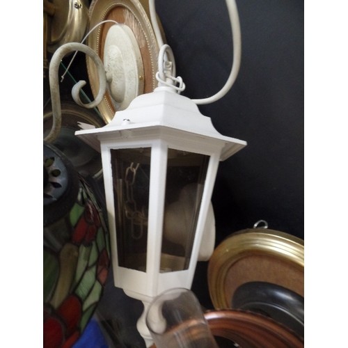 238 - SHELF OF WALL LAMPS, LANTERNS.