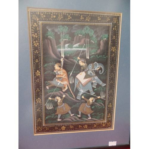 278 - 3 X INDIAN ELEPHANT PICTURES. INC 'THE EMPEROR AKBAR RIDING AN ELEPHANT' FRAMED/GLAZED.