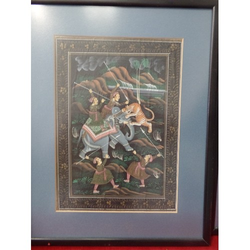 278 - 3 X INDIAN ELEPHANT PICTURES. INC 'THE EMPEROR AKBAR RIDING AN ELEPHANT' FRAMED/GLAZED.