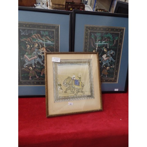 278 - 3 X INDIAN ELEPHANT PICTURES. INC 'THE EMPEROR AKBAR RIDING AN ELEPHANT' FRAMED/GLAZED.