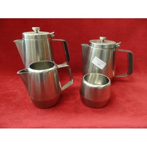 289 - RETRO STAINLESS COFFEE SET. 'TREASURE CHEST' BY RADMORE.