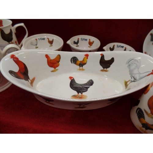 329 - LOVELY BONE CHINA CHICKEN/ROOSTER MUGS, DIPS & NIBBLES BOWLS, SERVING DISH ETC.