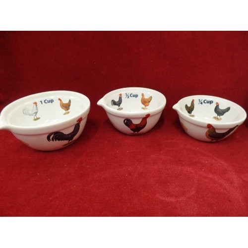 329 - LOVELY BONE CHINA CHICKEN/ROOSTER MUGS, DIPS & NIBBLES BOWLS, SERVING DISH ETC.