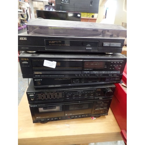 337 - SONY STACKING HI-FI SYSTEM, GRAPHIC EQUALIZER ETC. ALSO AN AIWA CD PLAYER, AND AKAI TURNTABLE.