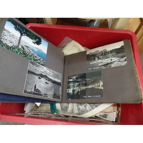 339 - LARGE BOX OF EPHEMERA. INCLUDES VINTAGE PHOTOGRAPH ALBUMS, POSTCARD ALBUMS, OLD NEWSPAPERS, POSTCARD... 