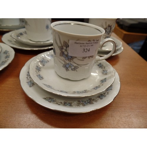 324 - PRETTY BAVARIAN COFFEE SET. 6 X TRIOS. GREY, WHITE, PALE BLUE AND SILVER.