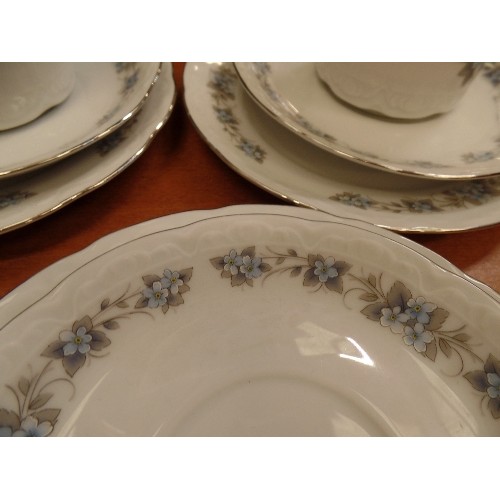 324 - PRETTY BAVARIAN COFFEE SET. 6 X TRIOS. GREY, WHITE, PALE BLUE AND SILVER.