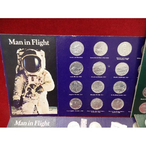 393 - COLLECTABLE COIN SETS FROM SHELL. 2 X 'MAN IN FLIGHT' 2 X 'HISTORIC CARS' COMPLETE