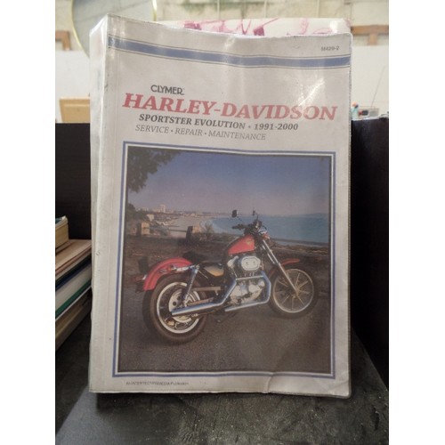 396 - STACK OF MOTORCYCLE HARBACK BOOKS, 7 X ALBUMS OF ROAD BIKE MAGAZINE, HARLEY DAVIDSON INTEREST, & COM... 