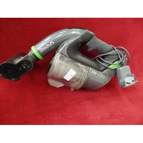 398 - G-TECH ATF006 HAND-HELD VACUUM,WITH CHARGER ETC. WORKING AT TIME OF LOTTING.