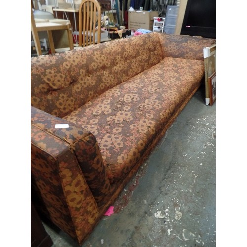 410 - INCREDIBLE 5-SEATER RETRO G-PLAN SOFA. ORIGINAL ORANGE FLORAL FABRIC. SIMPLE SHAPE-UPHOLSTERY PROJEC... 