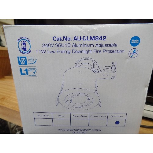 425 - LARGE BOX FULL OF NEW/BOXED AURORA FIRE PROTECTION DOWNLIGHTS. AU-DLM842. ALSO A2-DLM941, AU-BZ600, ... 