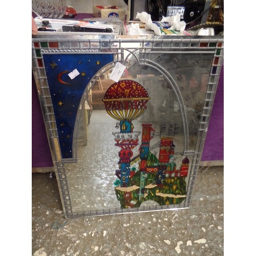 188 - HAND DECORATED MIRROR PANEL. INDIAN TEMPLES