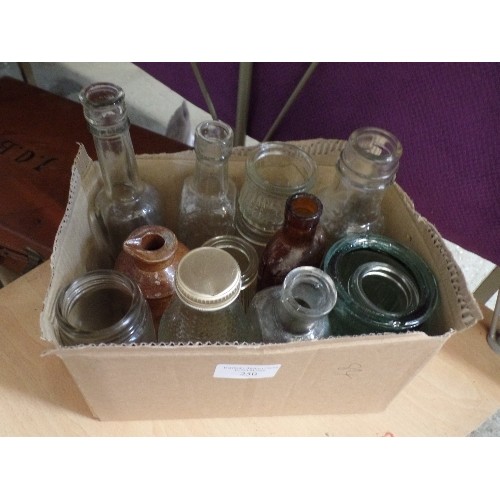 250 - QUANTITY OF VINTAGE GLASS BOTTLES AND JARS ETC.