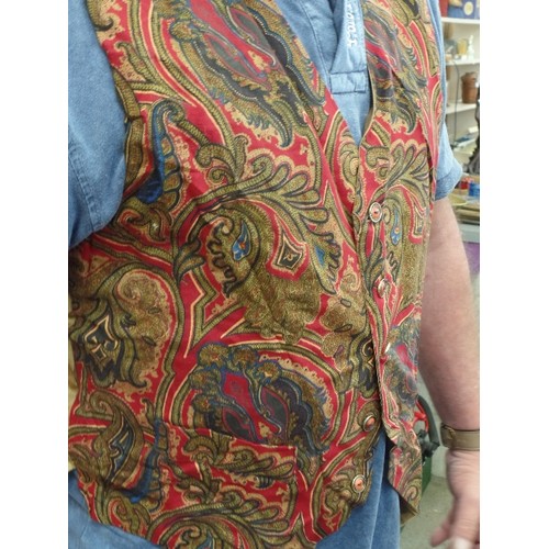 354 - PAISLEY WAISTCOAT, TOGETHER WITH VINTAGE EVENING BAGS, PURSES, GLOVES.