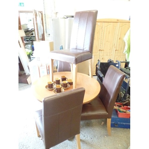 455 - SET OF 4 HIGH BACKED JOHN LEWIS DINING CHAIRS. BROWN FAUX LEATHER WITH BEECH LEGS.