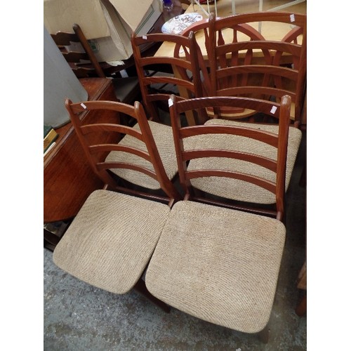 488 - SET OF 4 RETRO TEAK LADDERBACK DINING CHAIRS