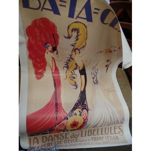 489 - 2 ART DECO STYLE POSTERS - LA DANSE DES LIBELLULES AND TABARIN, DAVID BOWIE POSTER AND COMPUTER STIC... 