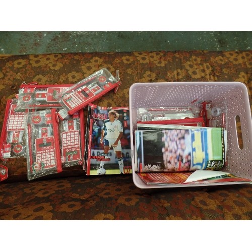 500 - BASKET OF NEW LIVERPOOL FC PENCIL CASES WITH CALCULATOR, RULER, ETC, AND PROGRAMMES, MAGAZINES ETC