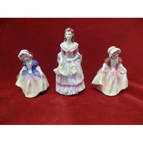 1 - 2 ROYAL DOULTON DINKY DO FIGURINES IN DIFFERENT COLOUR SCHEME, COALPORT ROSALINDA FIGURINE AND ANYSL... 