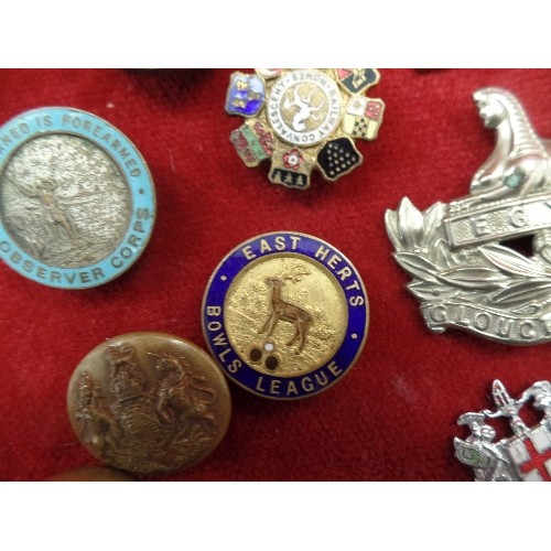 17 - BAG OF CAP BADGES SERVER AND OBSERVER CORPS - RA, GLOUCESTERSHIRE REGIMENT ETC