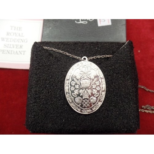 20 - SILVER HALLMARKED THE ROYAL WEDDING SILVER PENDANT ON 925 SILVER CHAIN WITH BOX AND CERT