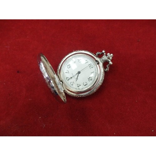 33 - SILVER METAL HALF HUNTER POCKET WATCH