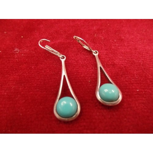 42 - PAIR OF SILVER 925 AND TURQUOISE CLIP ON EARRINGS